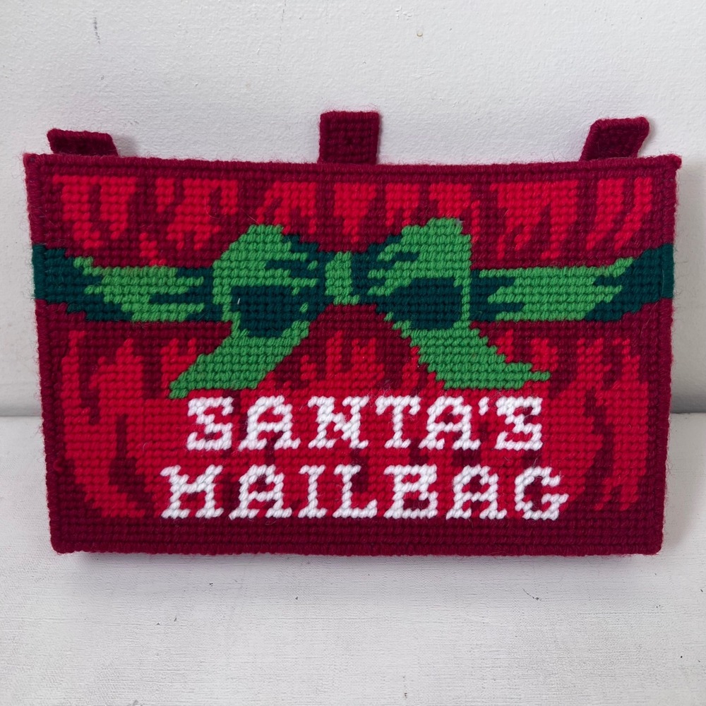 Vintage Santa Mail Bag Christmas Plastic Canvas Craft‎ Holiday Decor Handmade